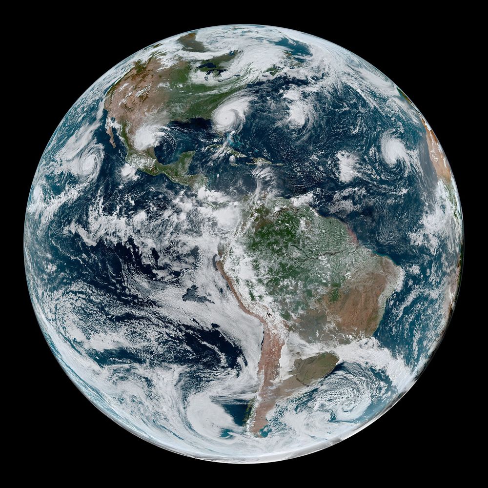 On September 4, 2019, a loose chain of tropical cyclones lined up across the Western Hemisphere. At the time of this image (17:10 Universal Time) Hurricane Juliette in the East Pacific and Hurricane Dorian in the Atlantic were both category 2 storms. Meanwhile, Tropical Storm Fernand packed sustaine