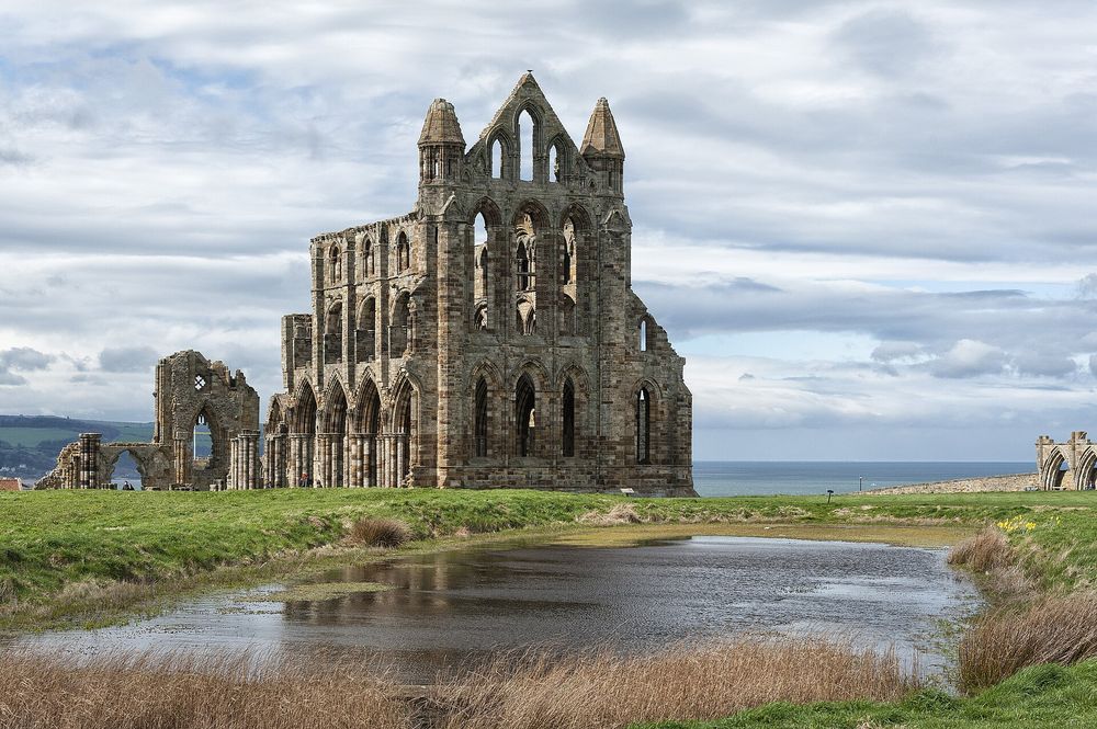 Ruins of Whitby Abbey standing on the East Cliff overlooking the North Yorkshire coastline